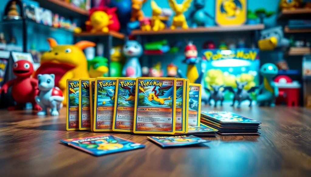 Explore an exciting collection of Pokemon cards India, showcasing vibrant artwork and booster packs on a wooden table.